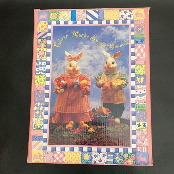 Fabric Mache Spring Bunnies Easter 11 Inches Tall Gifts Handcrafted Decoration - Picture 7 of 11